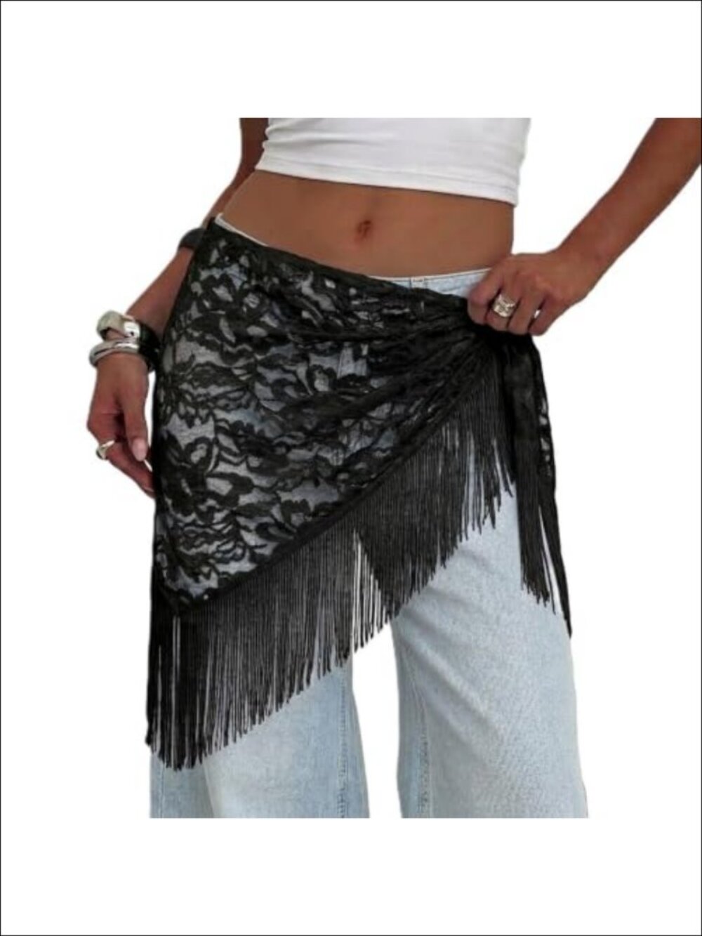 Lace Fringe Hip Scarf Tie Waist Cover Up Festival Bohemian Wrap